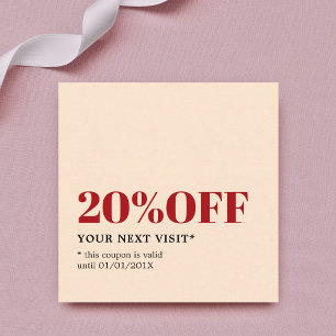 Carte De Réduction Élégant Minimaliste Pastel Beige Rouge Salon Bouti