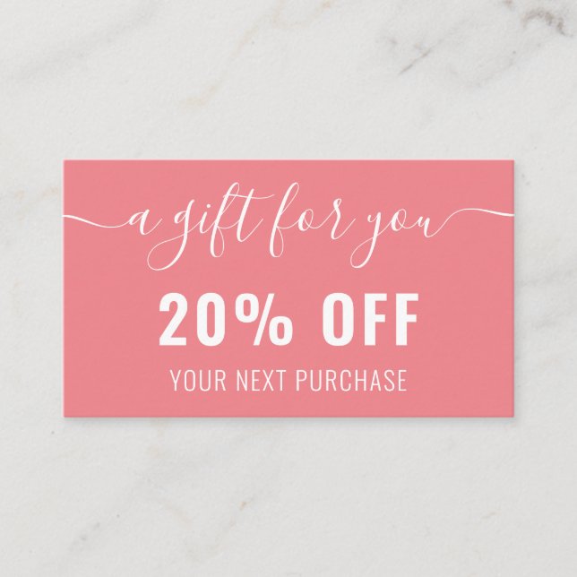 Carte De Réduction Élégant QR Code Business Promo Loyauté rose blanc (Devant)