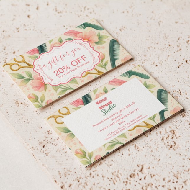 Carte De Réduction Entreprise de coiffure florale à l'aquarelle (Créateur téléchargé)