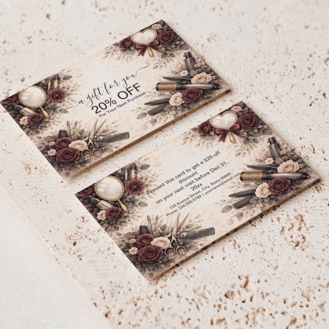 Carte De Réduction Entreprise de coiffure florale élégante (Créateur téléchargé)