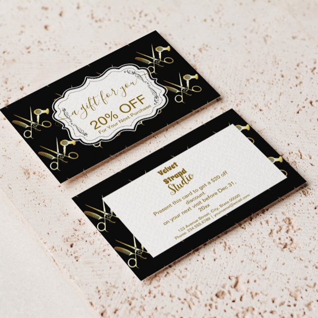 Carte De Réduction Entreprise de coiffure Glam Black Gold (Créateur téléchargé)