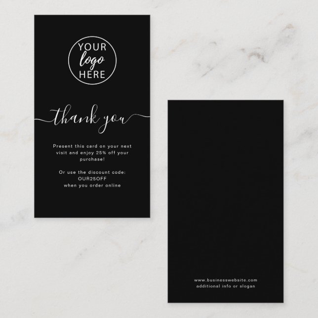 Carte De Réduction Entreprise sur mesure noire Merci (Devant / Derrière)