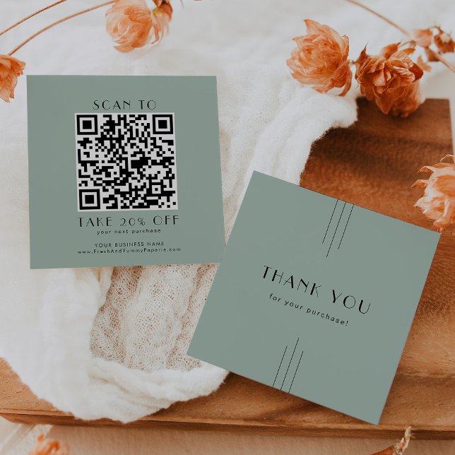 Carte De Réduction EVERLY Art Déco Code QR Entreprise Sage Merci (EVERLY Art Deco Sage Business QR Code Thank You Discount Card)