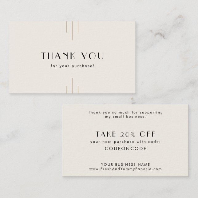 Carte De Réduction EVERLY Art Deco Ivory Black Business Thank You (Devant / Derrière)