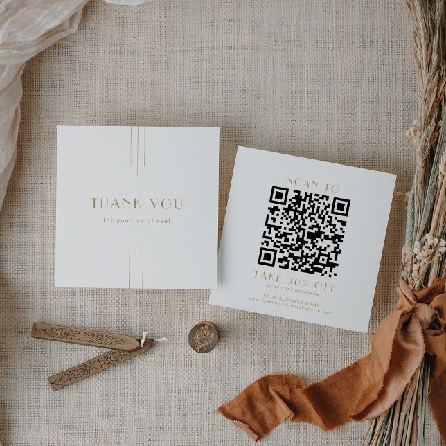 Carte De Réduction EVERLY Gold Art Deco Code QR de l'entreprise Merci (EVERLY Gold Art Deco Business QR Code Thank You Discount Card)