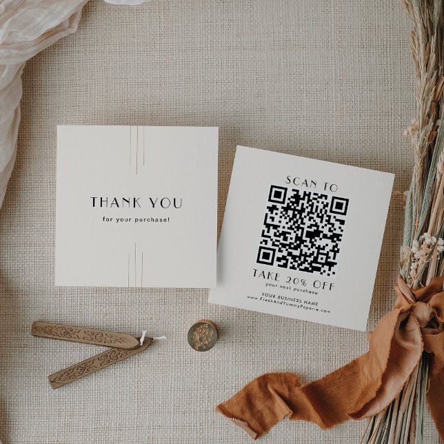 Carte De Réduction EVERLY Ivory Gold Black Affaires Code QR Merci (EVERLY Ivory Gold Black Business QR Code Thank You Discount Card)