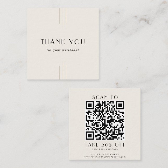 Carte De Réduction EVERLY Ivory Gold Black Business QR Code Thank You (Devant / Derrière)