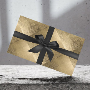 Carte De Réduction Feuille d'or noire moderne de ruban de