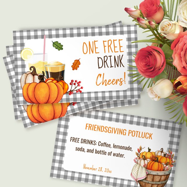 Carte De Réduction Friendsgiving Potluck Free Drink Card (Créateur téléchargé)