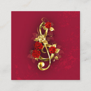 Carte De Réduction Golden Treble Clef avec fleurs Roses