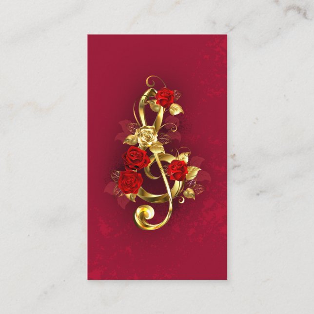 Carte De Réduction Golden Treble Clef avec fleurs Roses (Devant)