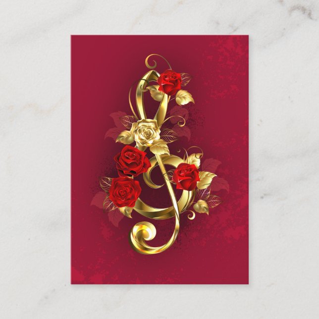 Carte De Réduction Golden Treble Clef avec fleurs Roses (Devant)
