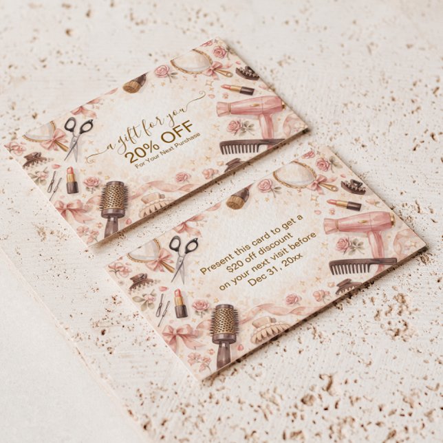 Carte De Réduction Illustration de coiffeuse à l'arc rose (Créateur téléchargé)