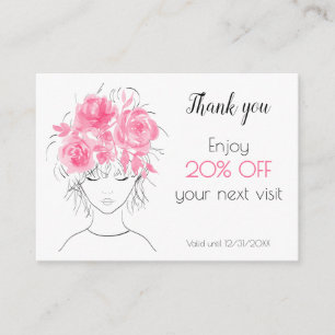 Carte De Réduction Jolie fille rose aquarelle rose florale