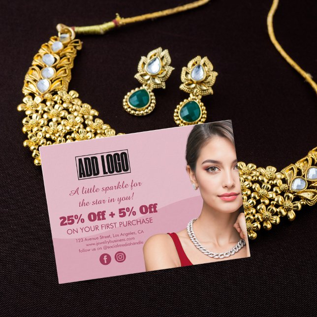 Carte De Réduction Logo d'entreprise de bijoux de mode rose moderne (Créateur téléchargé)