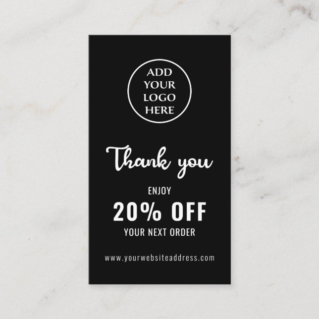 Carte De Réduction Logo d'entreprise Loyauté noir blanc QR Code verti (Devant)