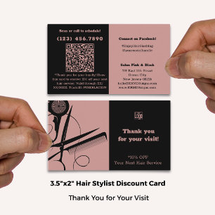 Carte De Réduction Logo du Salon moderne QR Code Merci rose noir
