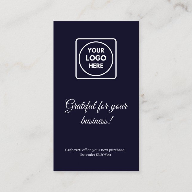 Carte De Réduction Logo Merci | Conception d'entreprise bleu marine (Devant)