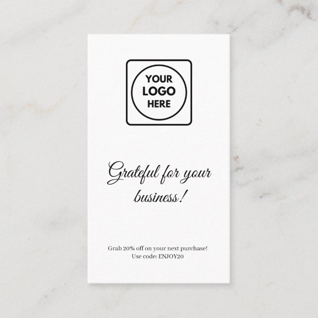 Carte De Réduction Logo Merci | Design d'entreprise blanc moderne (Devant)