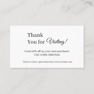 Carte De Réduction Logo Merci Minimaliste blanc moderne