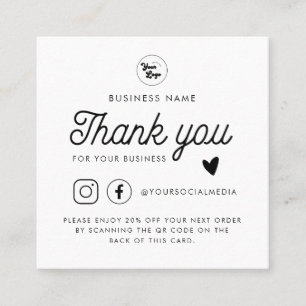 Carte De Réduction Logo personnalisé QR Code Social Media Merci Blanc