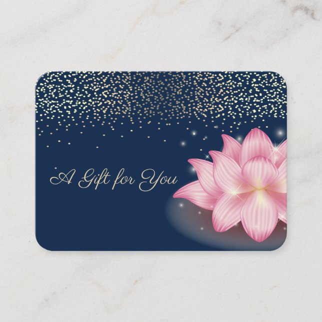 Carte De Réduction Lotus Violet Élégant, Confetti, Bleu Marine (Devant)