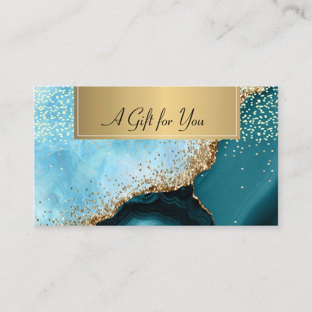 Carte De Réduction Marbre turquoise élégant Confetti or (Devant)