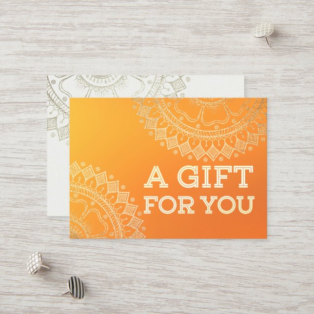 Carte De Réduction Méditation Yoga Enseignant Moderne Orange Or Manda (Devant/Arrière en situation)