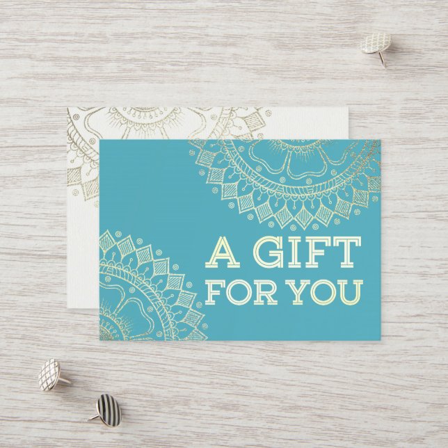 Carte De Réduction Méditation Yoga Instructeur Blue Gold Mandala Cade (Devant/Arrière en situation)