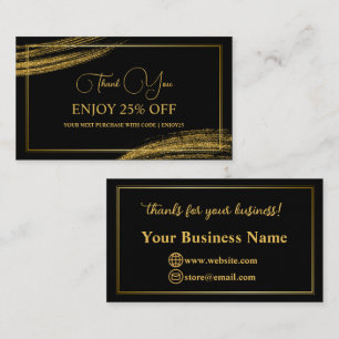 Carte De Réduction Merci Black Gold Minimaliste Manuscrit