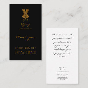 Carte De Réduction Merci Black Gold Parties scintillant Lingerie Bout