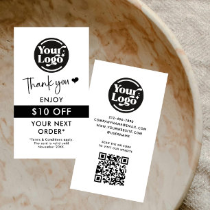 Carte De Réduction Merci Commande logo commercial QR Code blanc vente