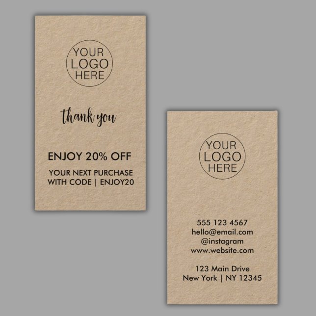 Carte De Réduction Merci d'entreprise rustique Kraft (Rustic Kraft Business Thank You Discount Card)