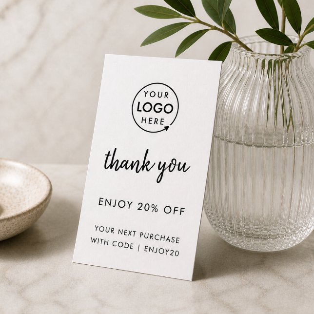 Carte De Réduction Merci | Logo d'entreprise Moderne Blanc (Easy to customize branded enclosure cards for your small business)