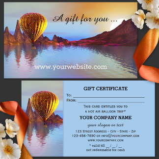 Carte De Réduction Modèle de certificat-cadeau pour un vol en montgol