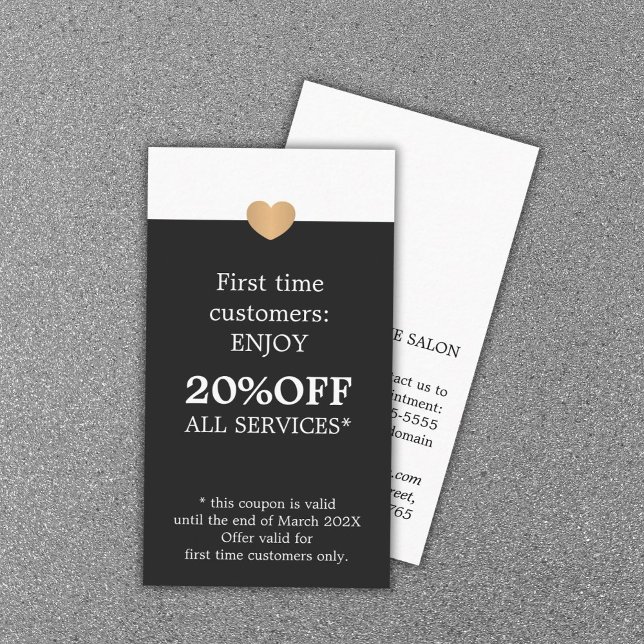Carte De Réduction Modern Elegant Beauty Salon First Time (Créateur téléchargé)