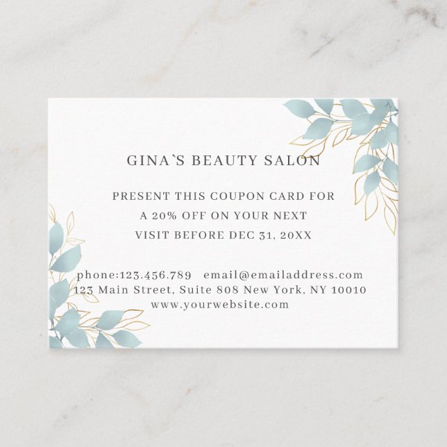 Carte de réduction moderne, verte et verte (Devant)