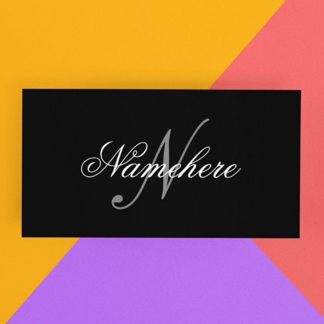 Carte De Réduction Monogramme de nom noir et blanc personnalisé uniqu (Créateur téléchargé)