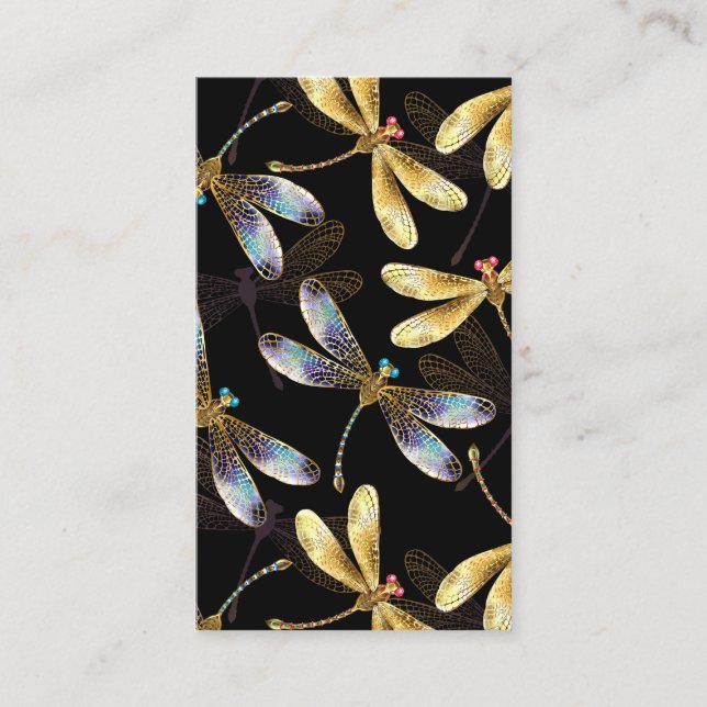 Carte De Réduction Motif sans couture avec libellules d'or (Devant)