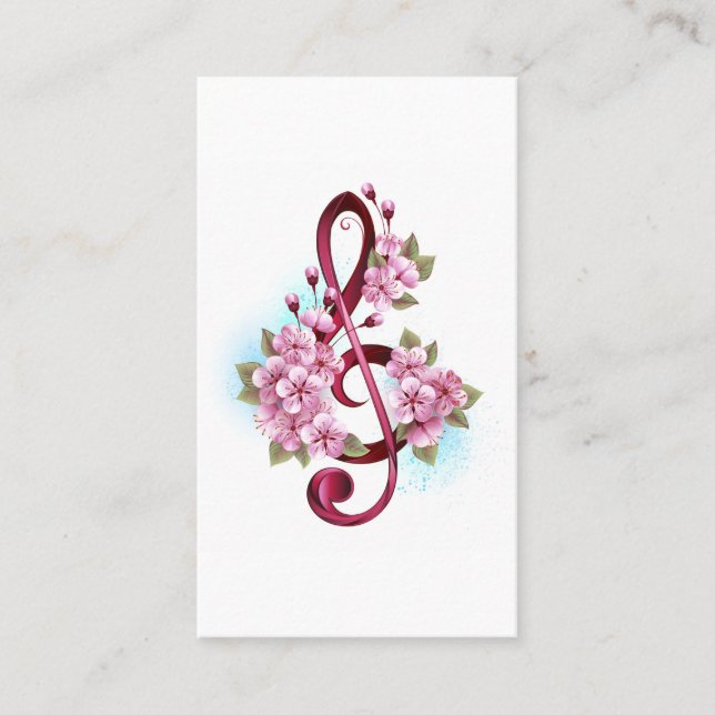 Carte De Réduction Musical treble clef notes with sakura flowers (Devant)