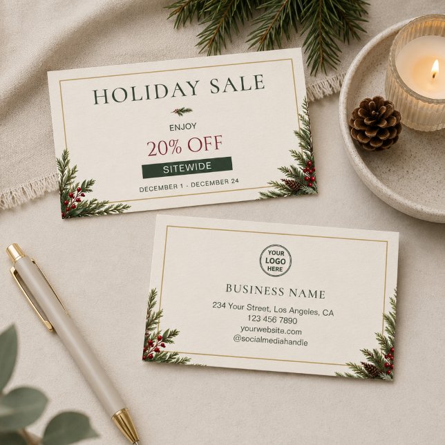 Carte De Réduction Noël d'entreprise moderne petit format (Modern Small Business Christmas Discount Card)
