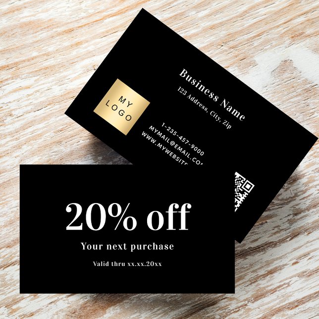 Carte De Réduction Noir blanc code qr entreprise (Créateur téléchargé)