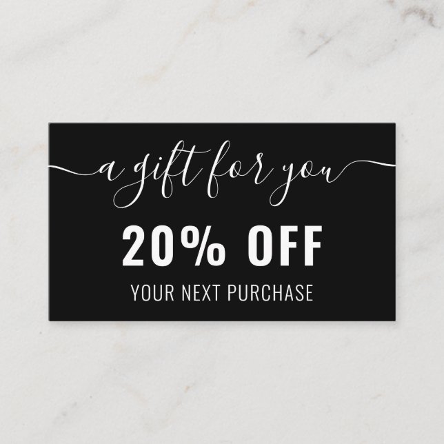 Carte De Réduction Noir Blanc élégant QR Code Business Promo Loyauté (Devant)