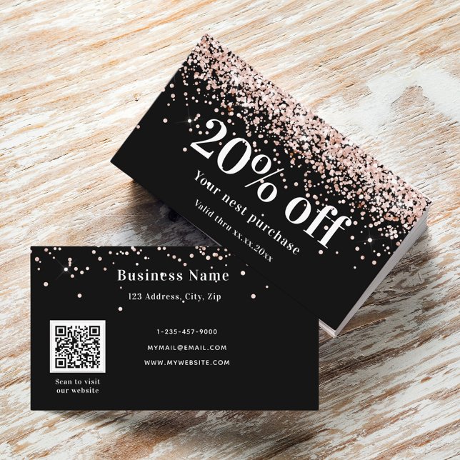 Carte De Réduction Noir blush rose or code qr entreprise (Créateur téléchargé)