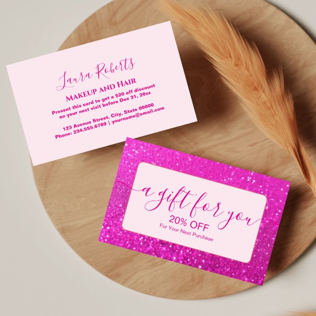 Carte De Réduction Paillettes Rose Chaud Élégant Chic (Créateur téléchargé)