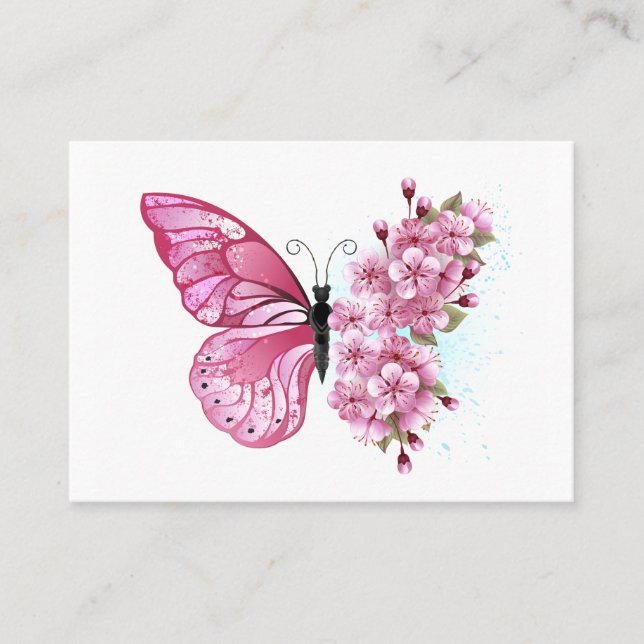 Carte De Réduction Papillon à fleurs avec Sakura rose (Devant)