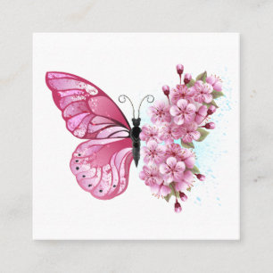 Carte De Réduction Papillon à fleurs avec Sakura rose