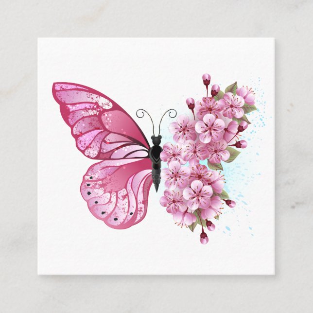 Carte De Réduction Papillon à fleurs avec Sakura rose (Devant)