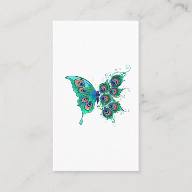 Carte De Réduction Papillon aux plumes de paon vert (Devant)
