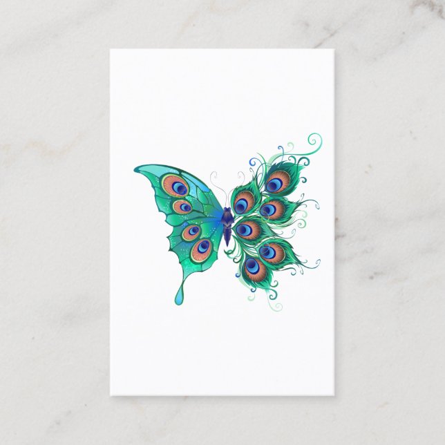 Carte De Réduction Papillon aux plumes de paon vert (Devant)